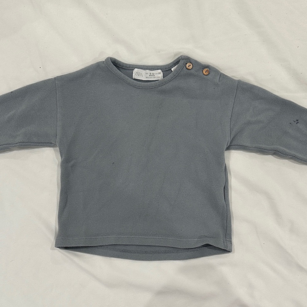 Zara Kids Button-Shoulder Sweatshirt in Slate Gray-Blue